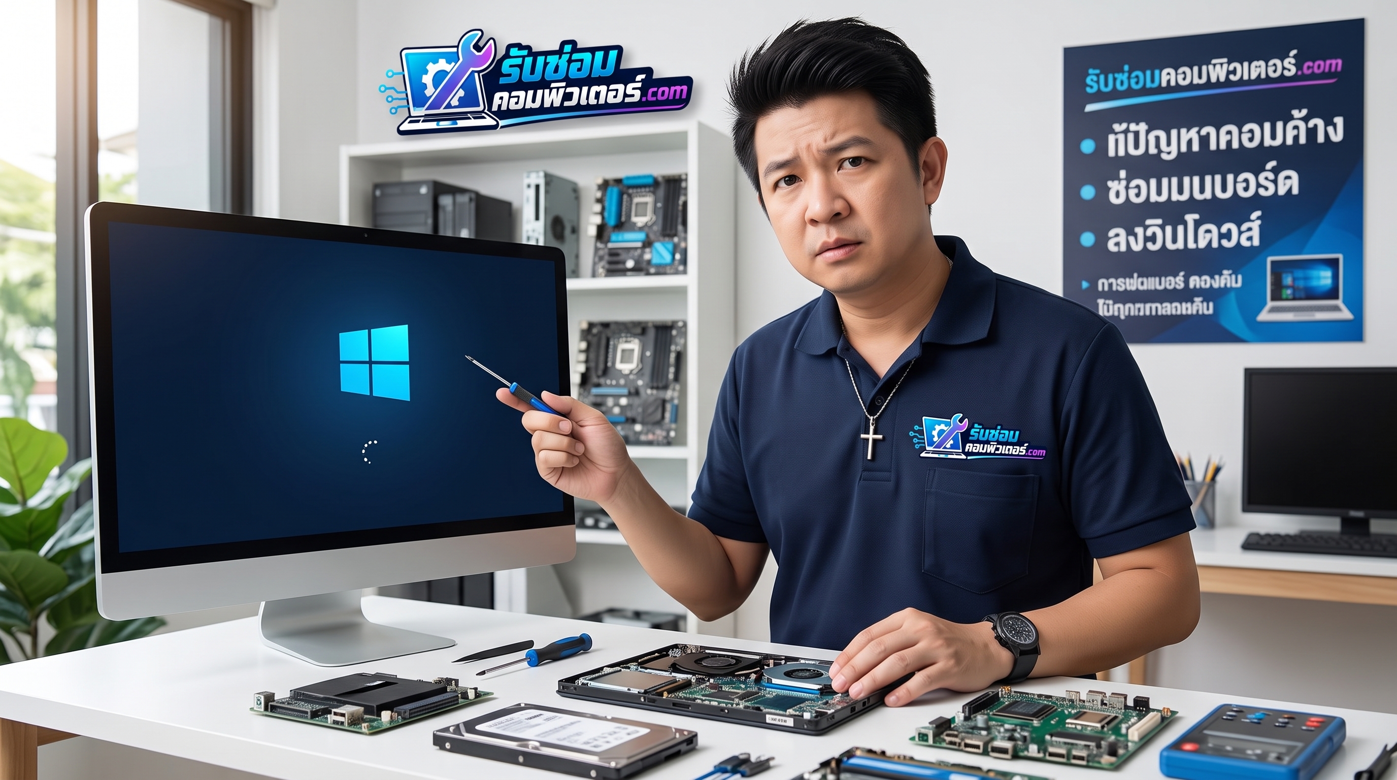 บริการรับซ่อมคอมพิวเตอร์ ตรวจเช็กอาการคอมค้างหน้าโลโก้ บูตไม่เข้าวินโดวส์